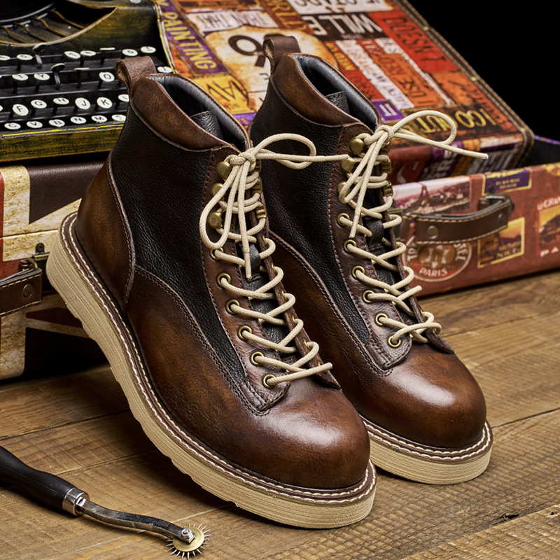 Vintage Leatherwork - Men's Short Toe Work Boots, Amekaji