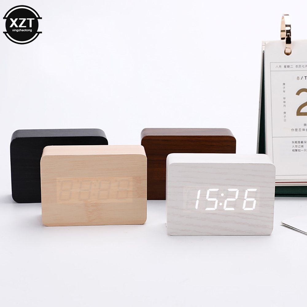Leatherwork Desk - Fashion Alarm Clock LED Wooden Watch