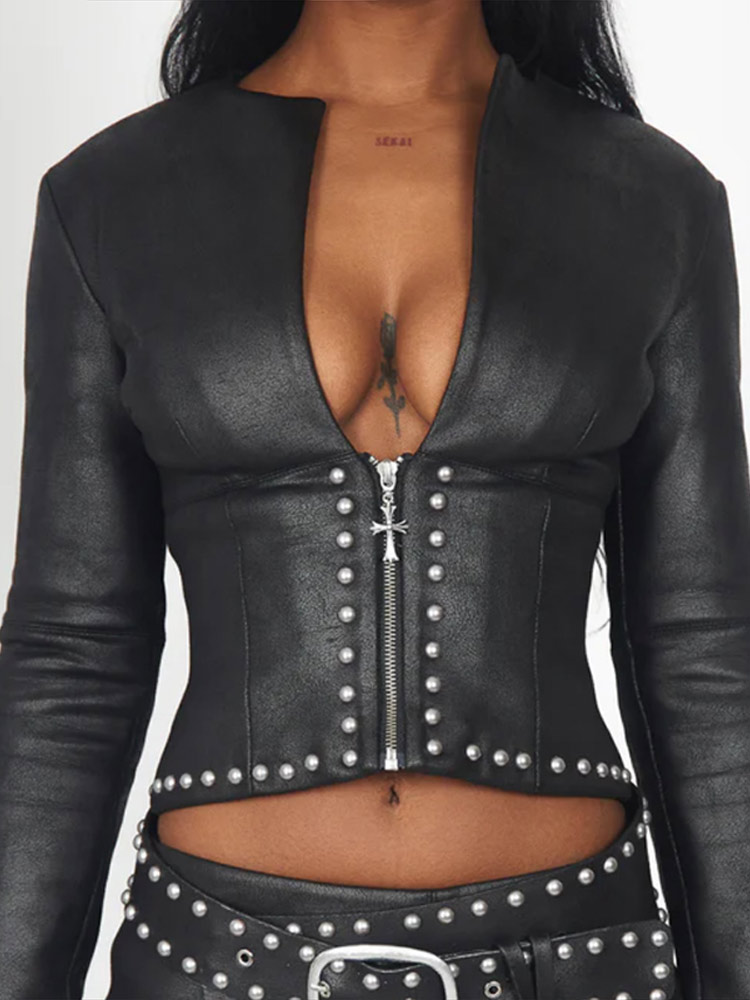 Fashion Rivet Decor Pu Leather - огляд і ціна Leather Work Jacket