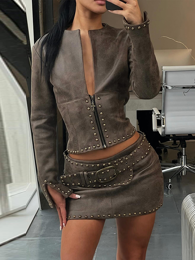 Fashion Rivet Decor Pu Leather - огляд і ціна Leather Work Jacket