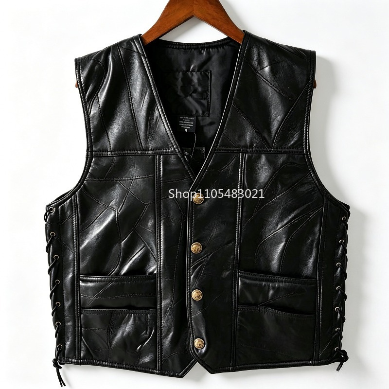 Men's Black Patchwork Leather  - огляд і ціна Leather Work Jacket