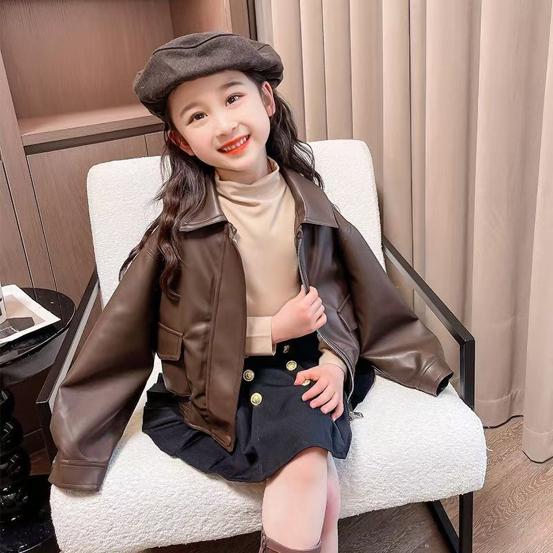 1-14 Years Girls Lapel Short P - огляд і ціна Leather Work Jacket