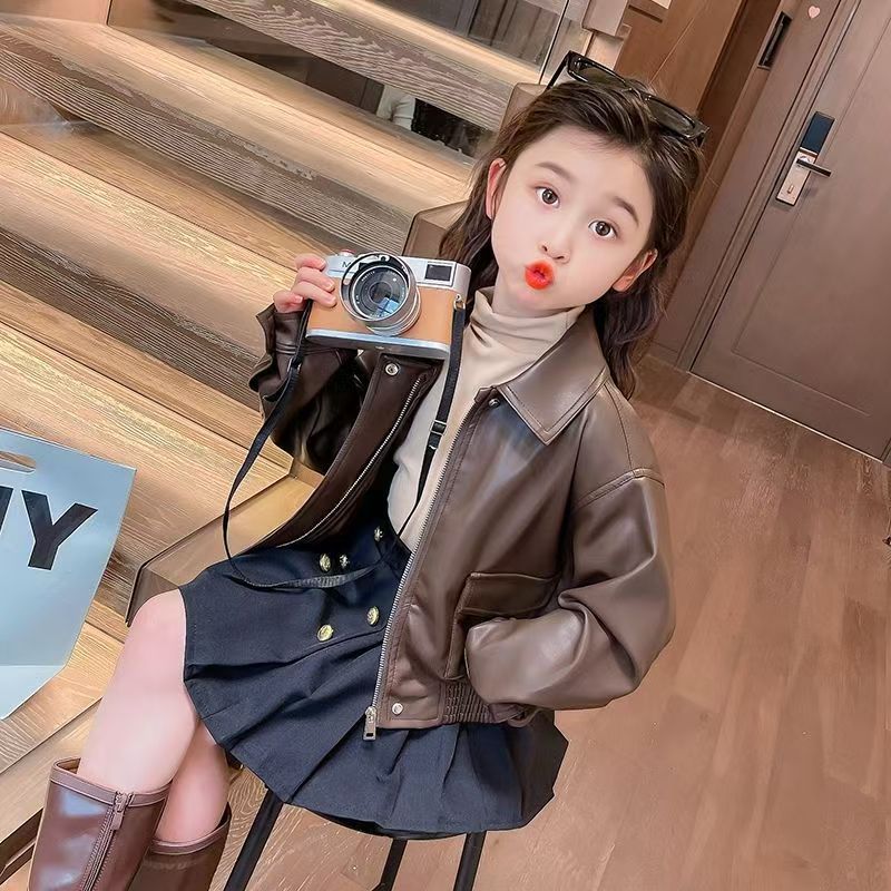 1-14 Years Girls Lapel Short P - огляд і ціна Leather Work Jacket